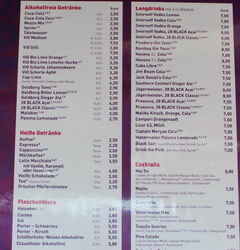 Prices in Berlin in Germany for food, Prices for drinks in a popular bar